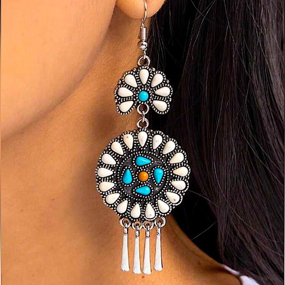 Bohemian Natural Stone Western Earrings Dangle Tassel - Picture 1 of 5